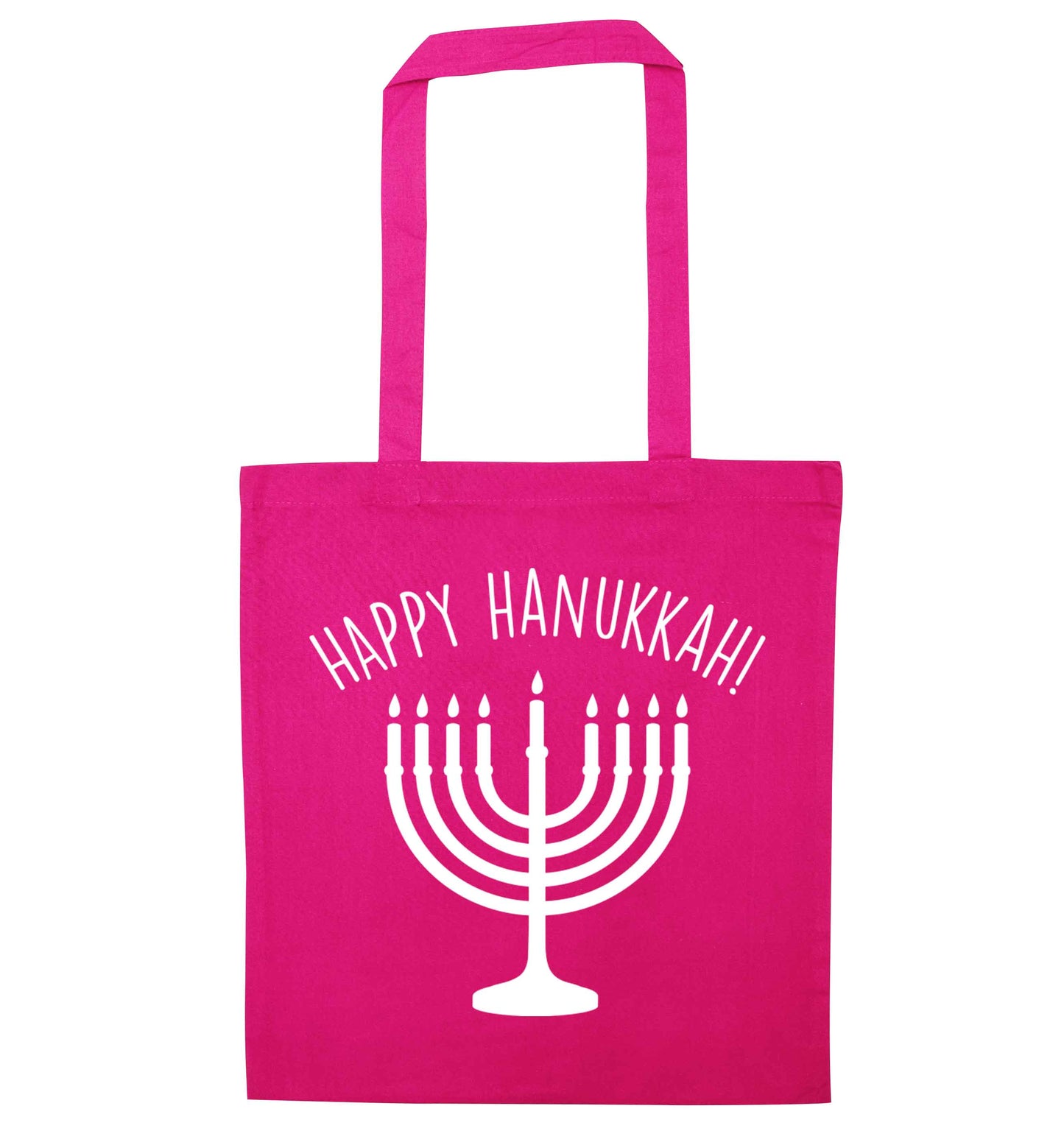 Happy hanukkah pink tote bag