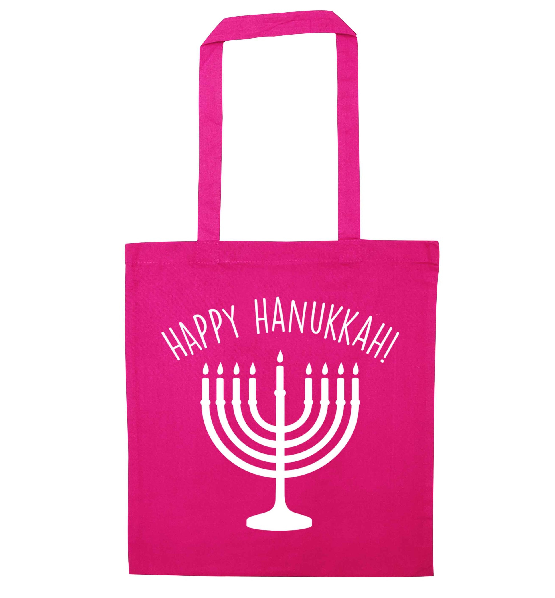 Happy hanukkah pink tote bag