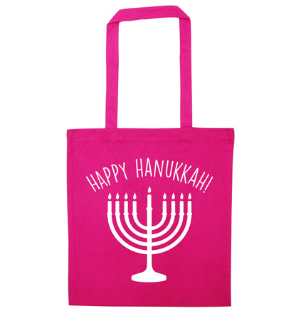 Happy hanukkah pink tote bag
