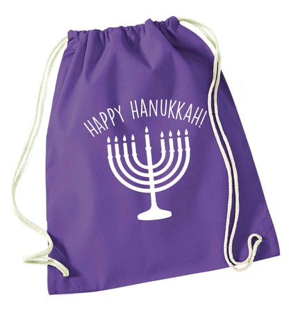 Happy hanukkah purple drawstring bag