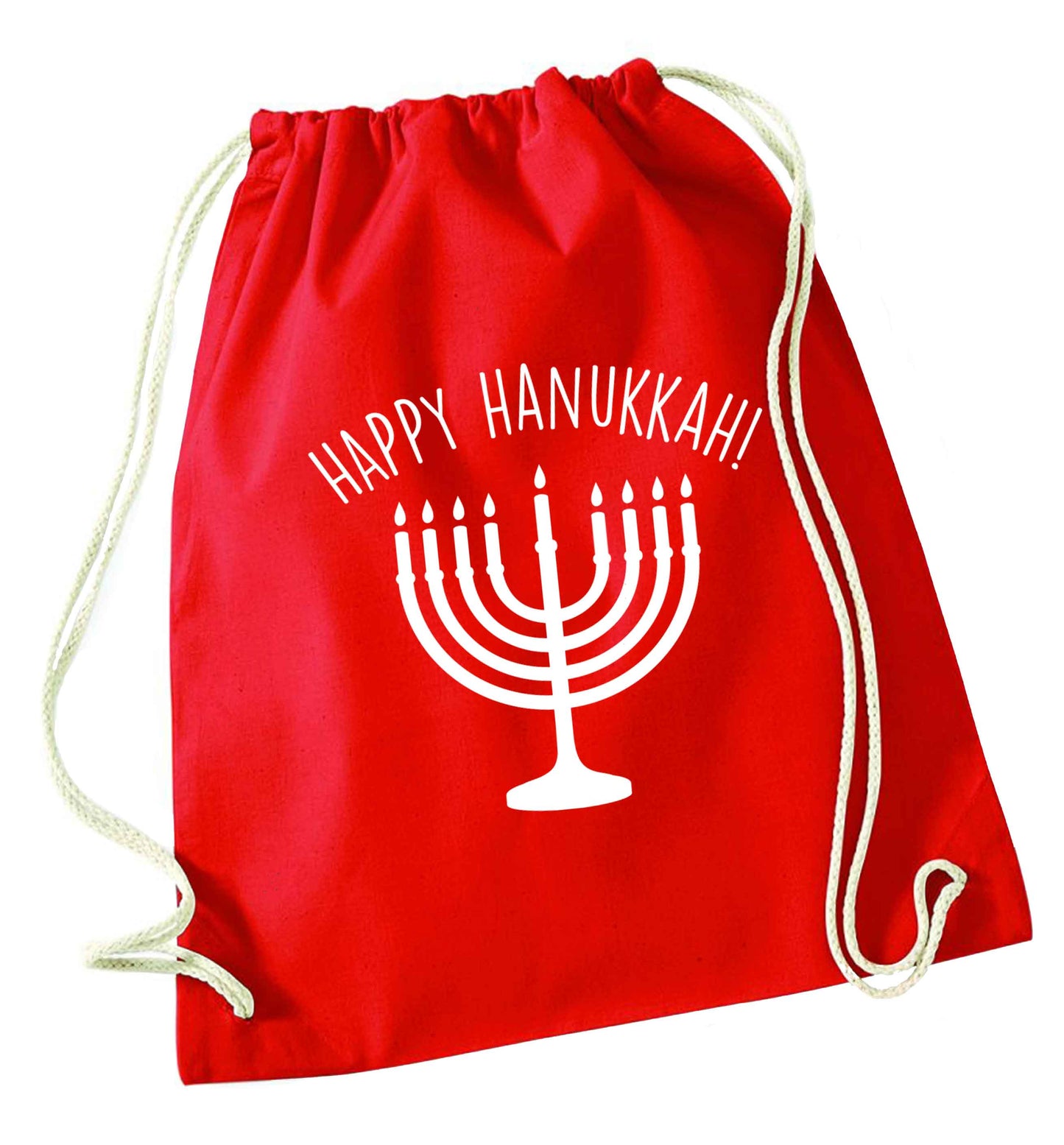 Happy hanukkah red drawstring bag 