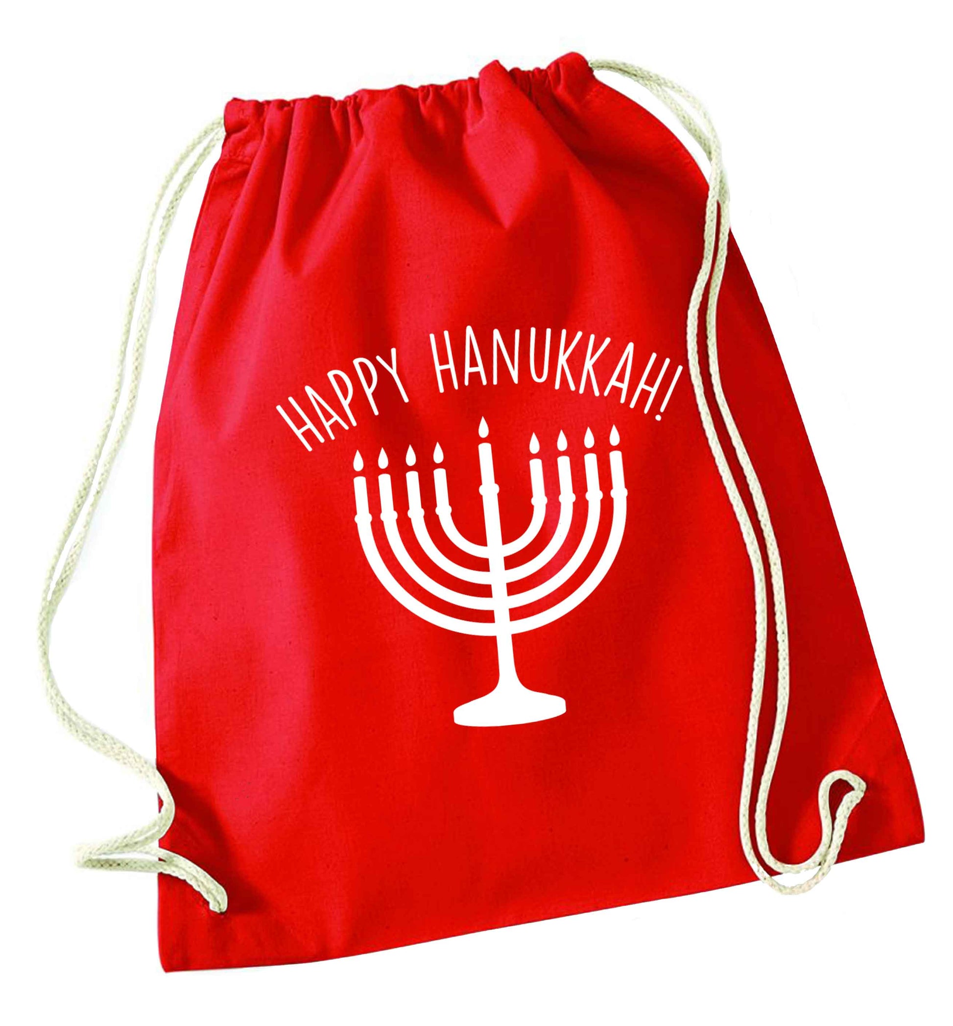 Happy hanukkah red drawstring bag 