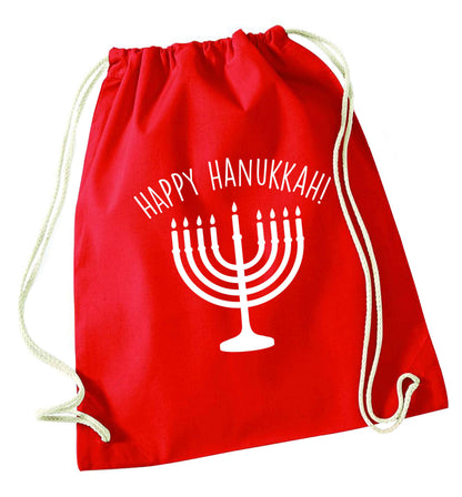 Happy hanukkah red drawstring bag 