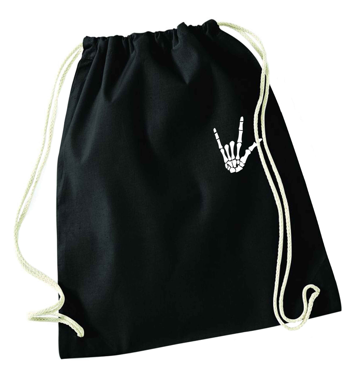 Skeleton Hand Pocket black drawstring bag