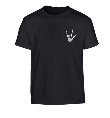 Skeleton Hand Pocket Children's black Tshirt 12-13 Years