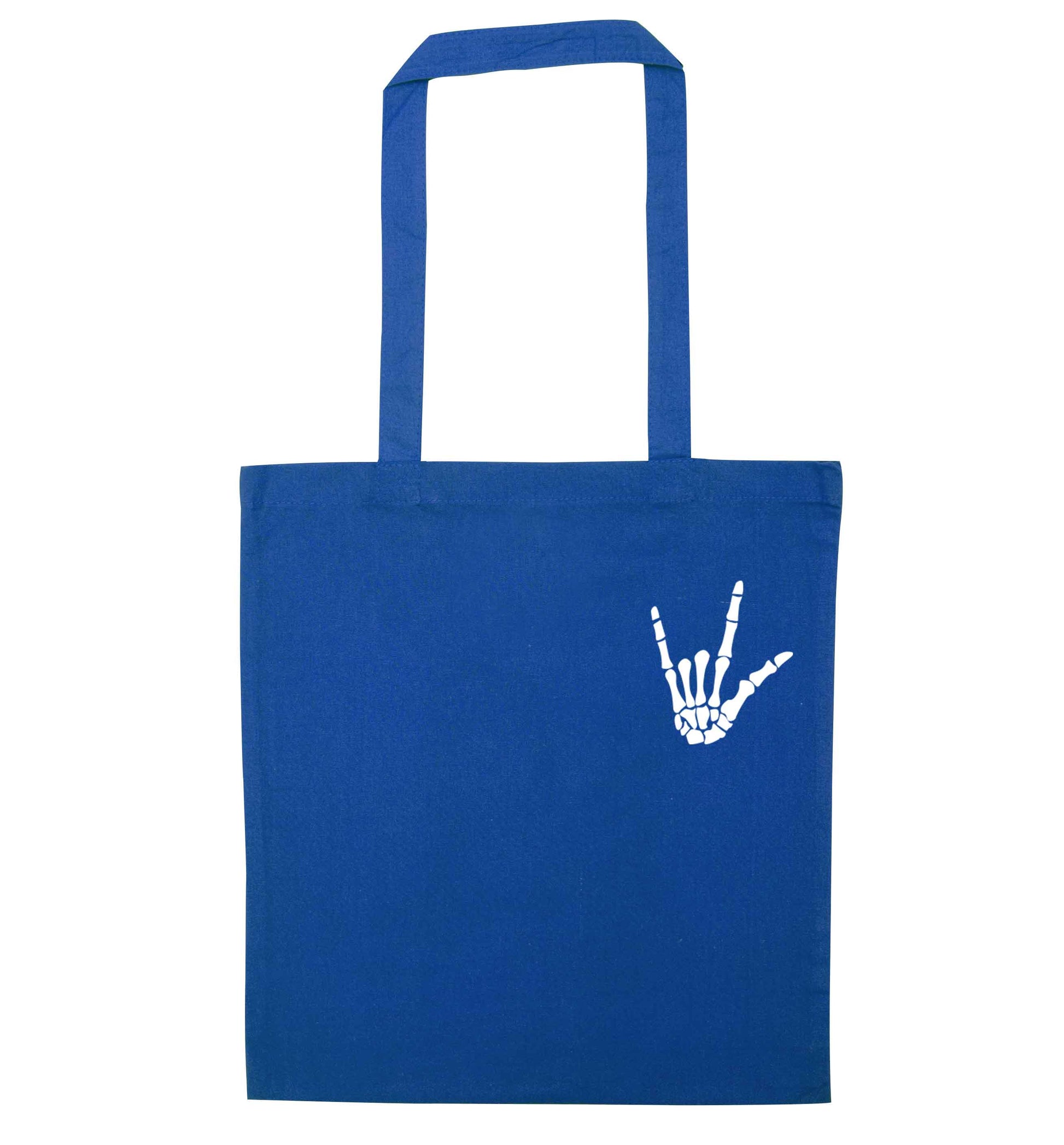 Skeleton Hand Pocket blue tote bag