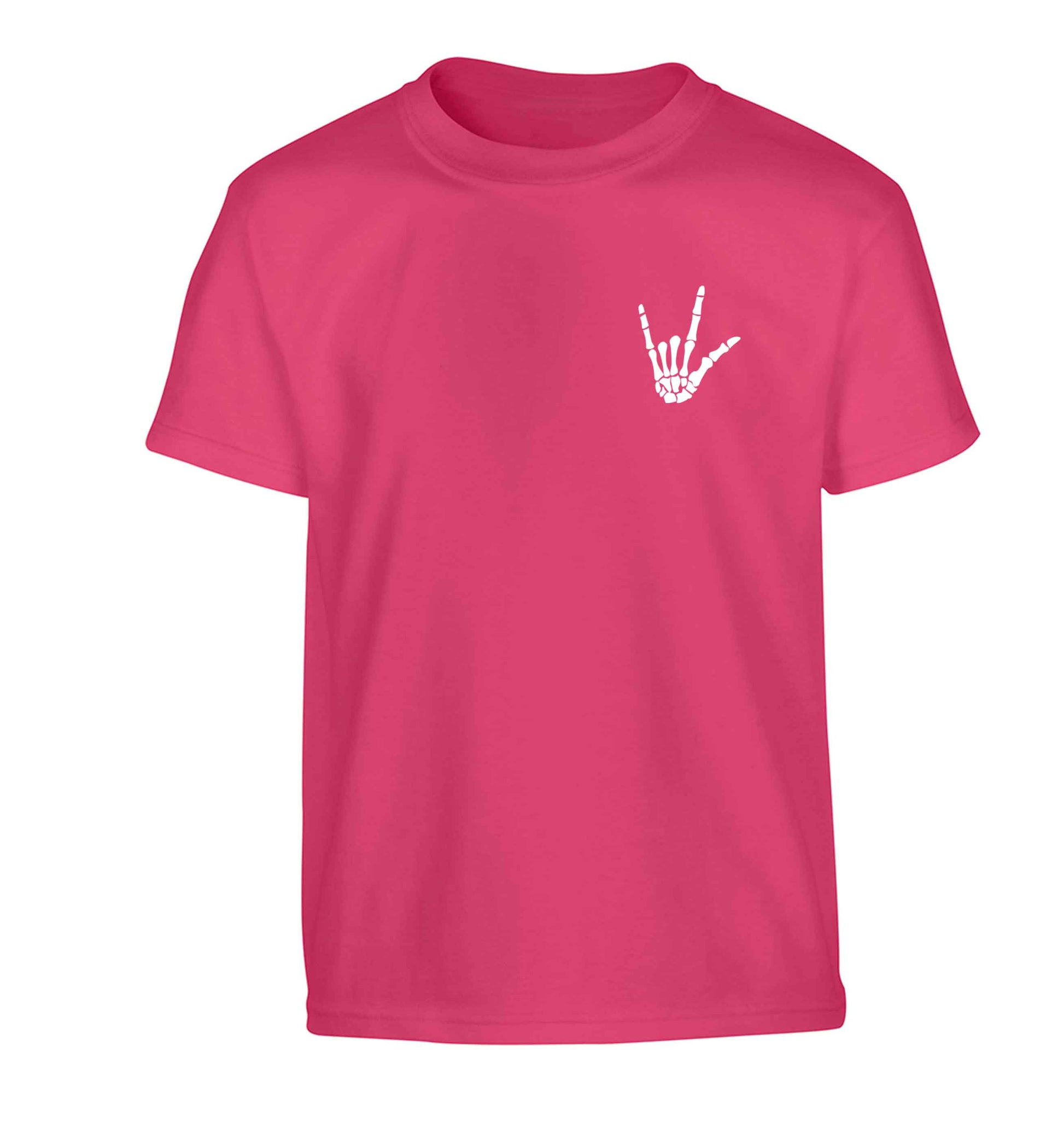 Skeleton Hand Pocket Children's pink Tshirt 12-13 Years