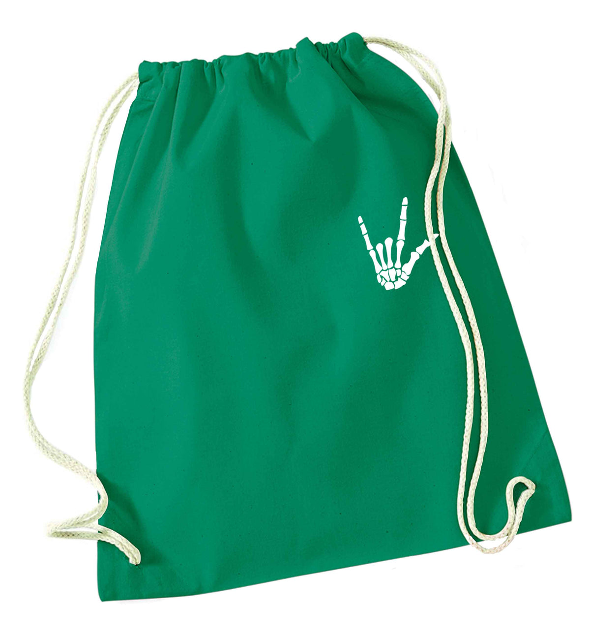 Skeleton Hand Pocket green drawstring bag