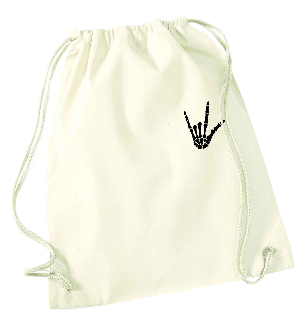 Skeleton Hand Pocket natural drawstring bag