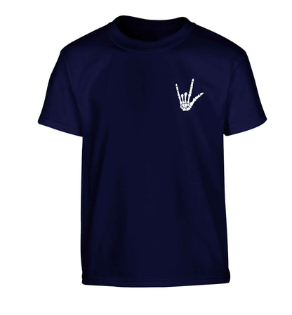 Skeleton Hand Pocket Children's navy Tshirt 12-13 Years
