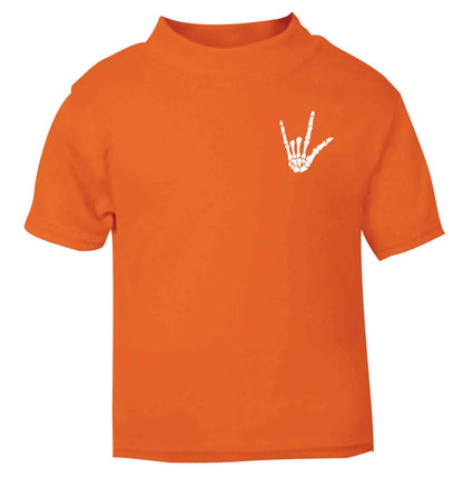 Skeleton Hand Pocket orange baby toddler Tshirt 2 Years