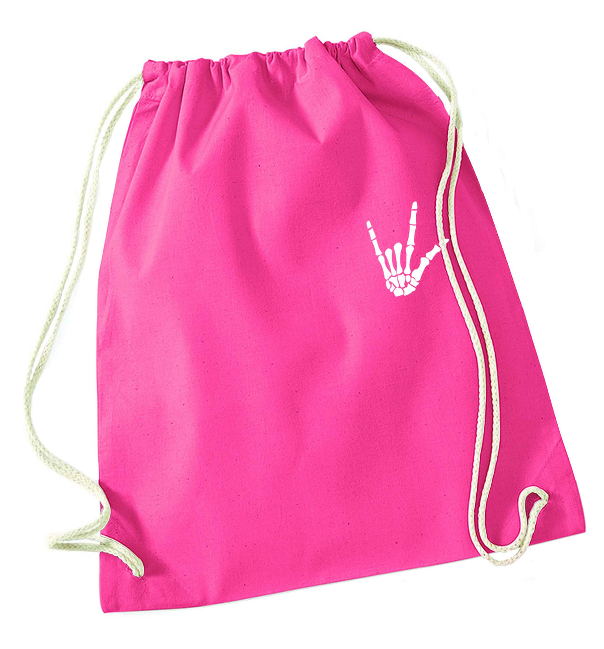 Skeleton Hand Pocket pink drawstring bag