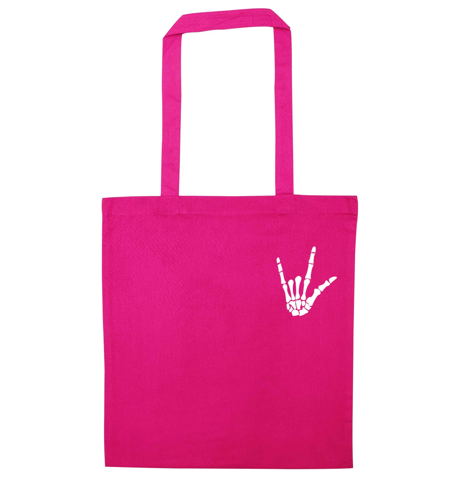 Skeleton Hand Pocket pink tote bag