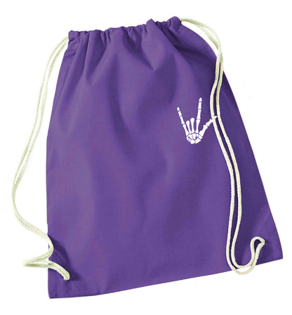 Skeleton Hand Pocket purple drawstring bag