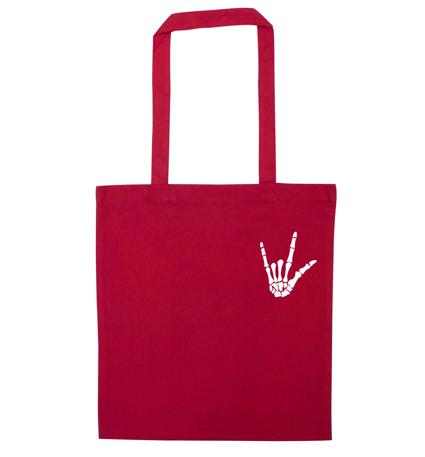 Skeleton Hand Pocket red tote bag