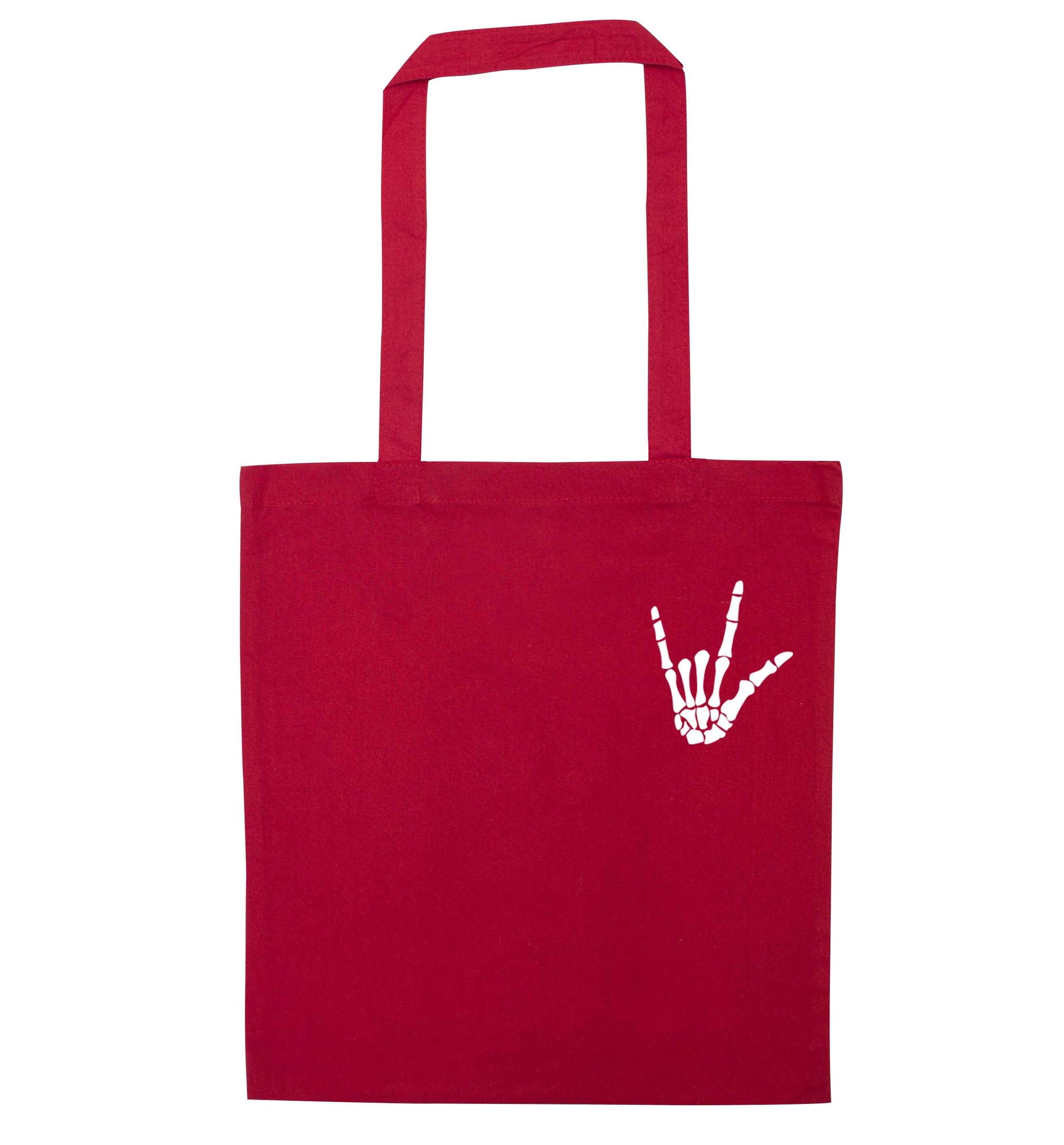 Skeleton Hand Pocket red tote bag