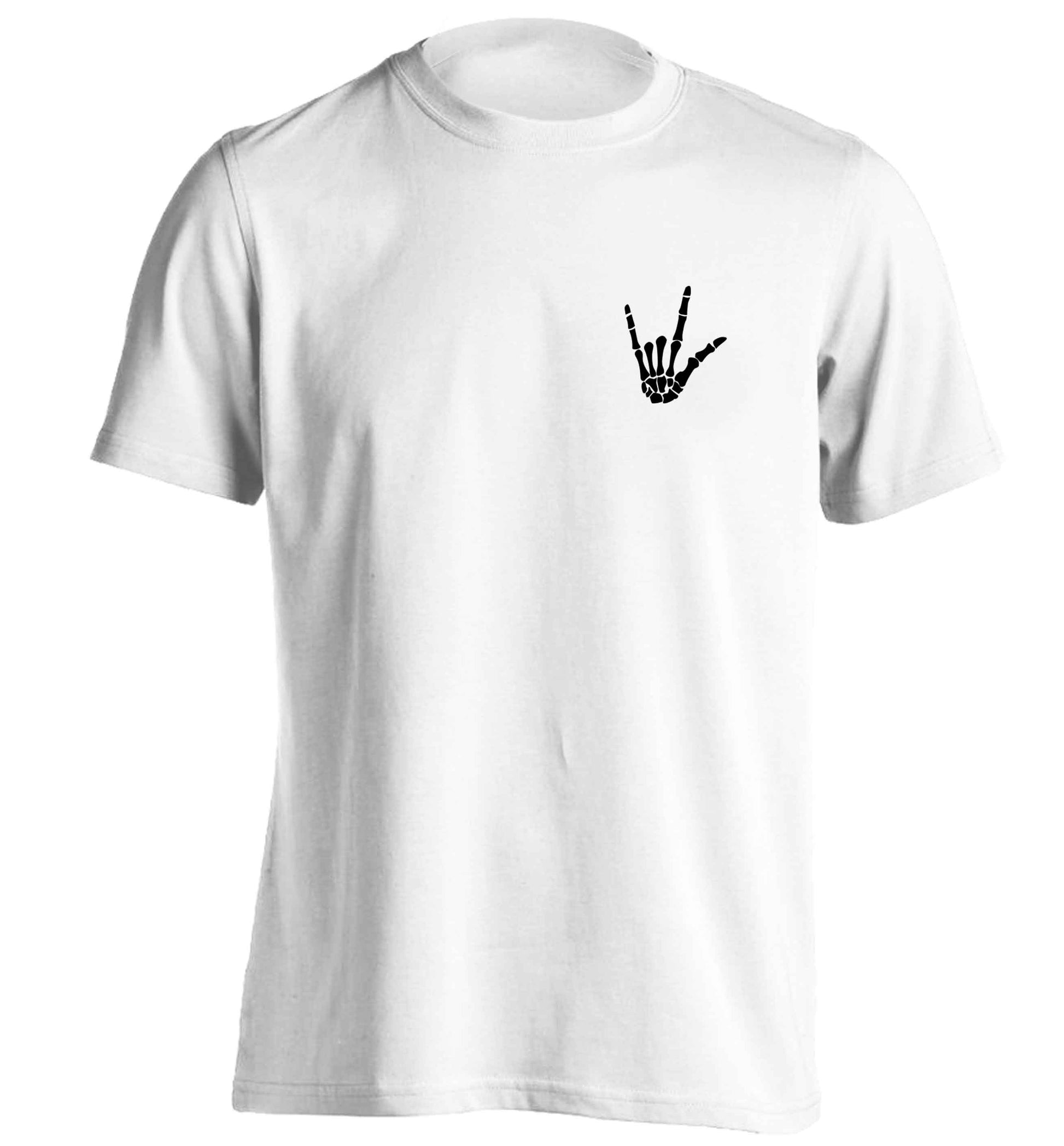 Skeleton Hand Pocket adults unisex white Tshirt 2XL