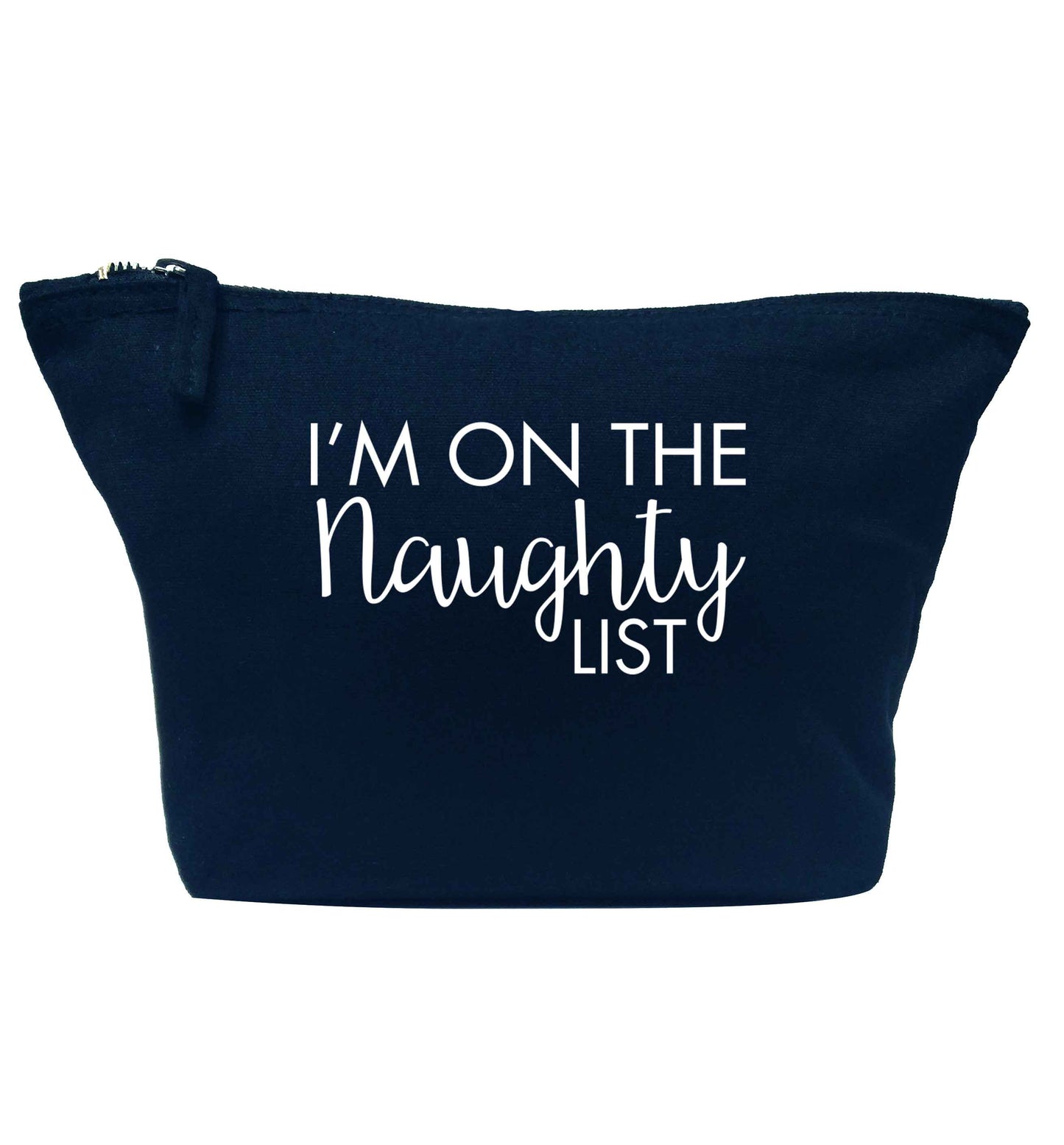 I'm on the naughty list navy makeup bag