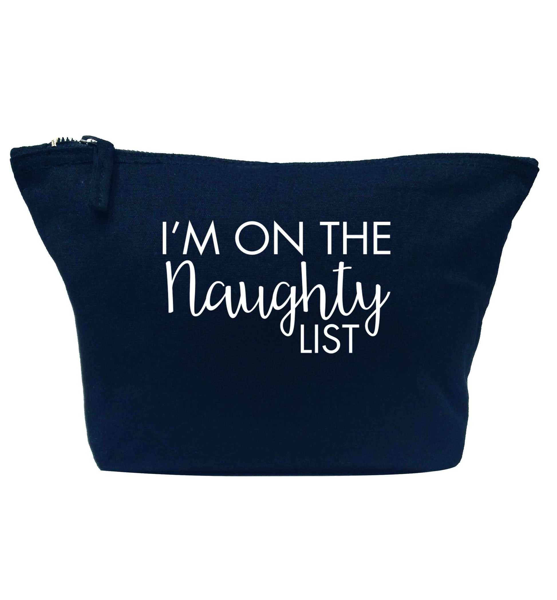 I'm on the naughty list navy makeup bag