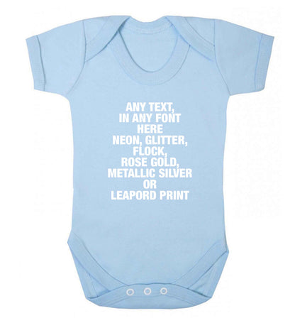 Premium custom order any text colour and font baby vest pale blue 18-24 months
