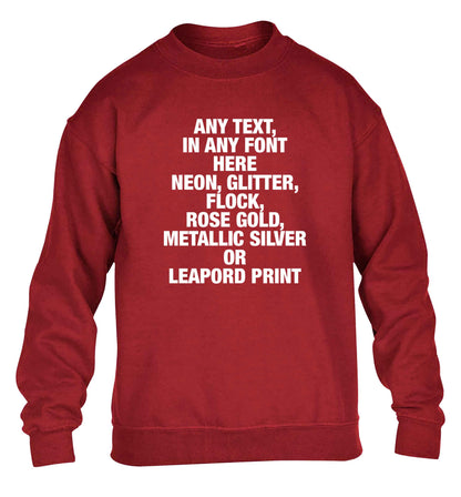 Premium custom order any text colour and font children's grey sweater 12-13 Years