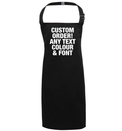 Custom order any text colour and font black apron 7-10 years