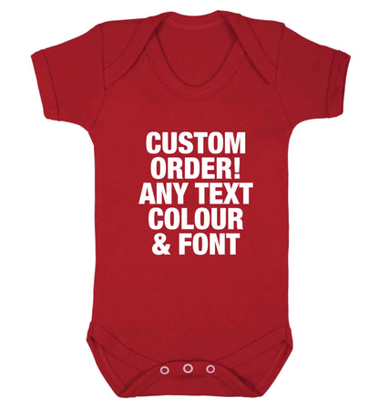 Custom order any text colour and font baby vest red 18-24 months