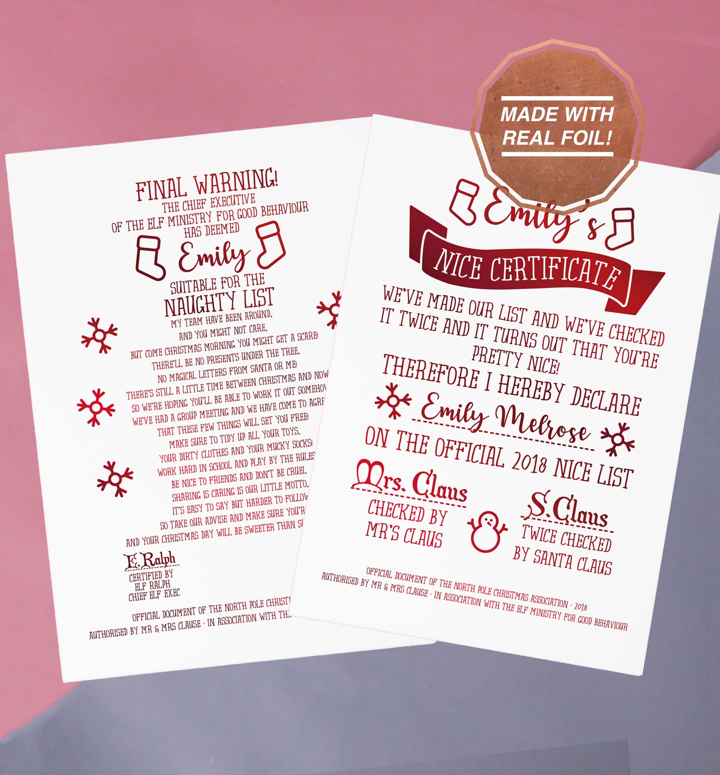 Christmas Eve and Christmas morning letters from Santa | Foiled print