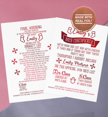 Christmas Eve and Christmas morning letters from Santa | Foiled print