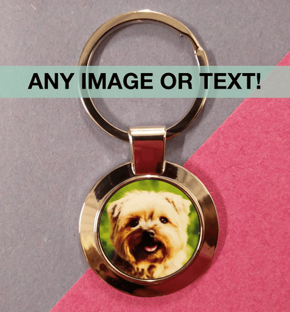 Personalised silver metal round keyring