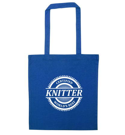 Worlds best knitter blue tote bag
