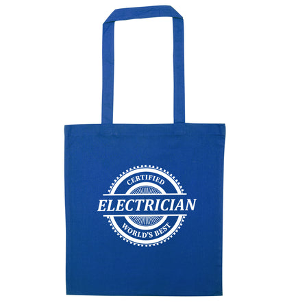 Worlds greatest electrician blue tote bag