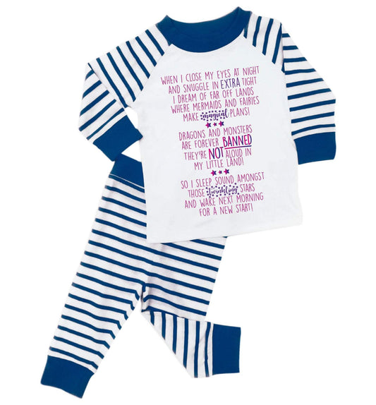 blue striped toddler pyjama set with a magical poem about fairies, unicorns and mermaids