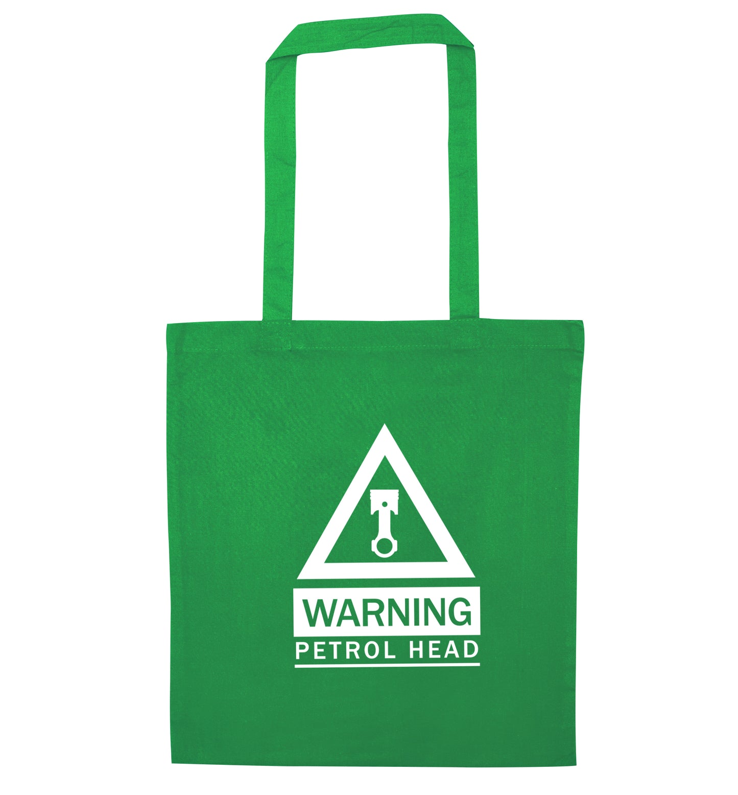 Warning petrol head green tote bag