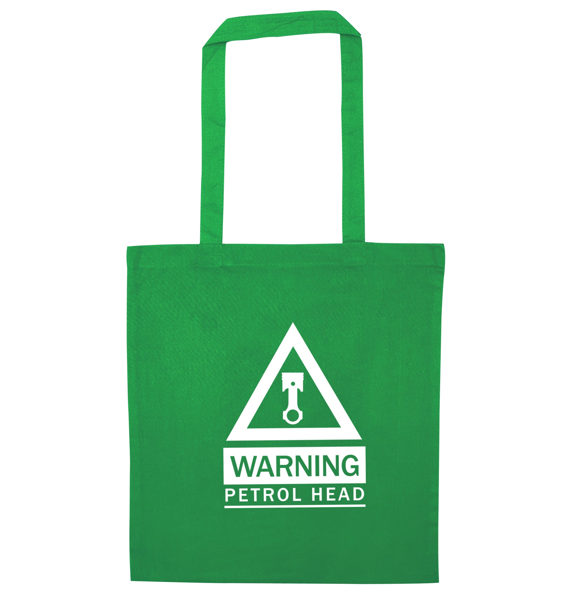Warning petrol head green tote bag