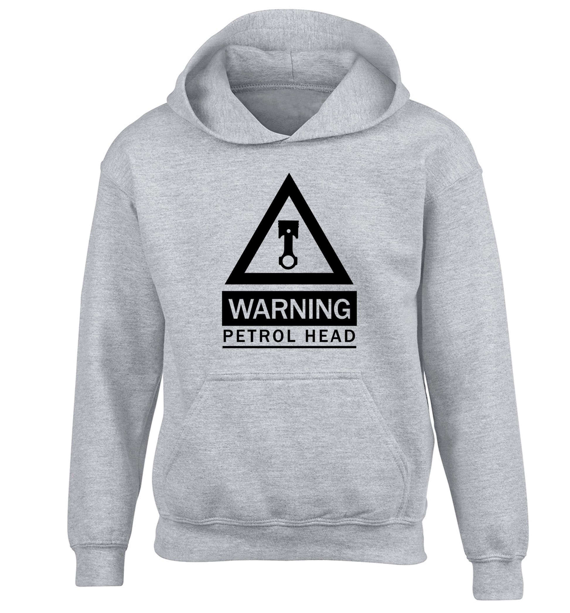 Warning petrol head children's grey hoodie 12-13 Years