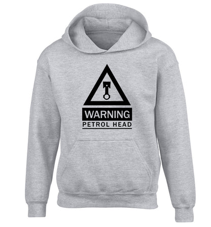 Warning petrol head children's grey hoodie 12-13 Years