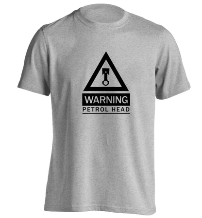 Warning petrol head adults unisex grey Tshirt 2XL