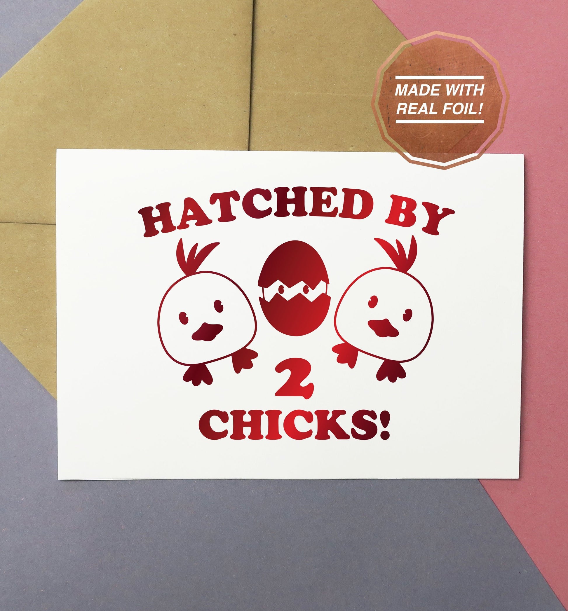 hatched by two chicks print greeting card or download for baby shower