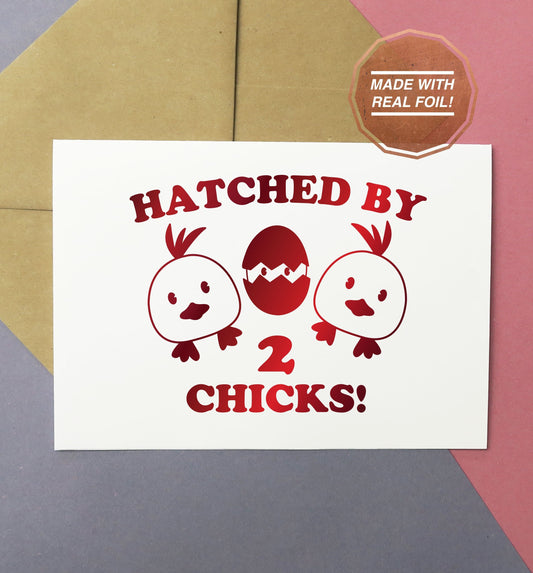 hatched by two chicks print greeting card or download for baby shower