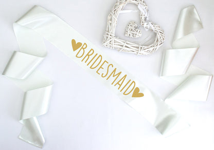 Bridesmaid ivory sash metallic gold text