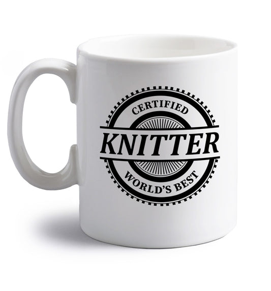 Worlds best knitter right handed white ceramic mug 