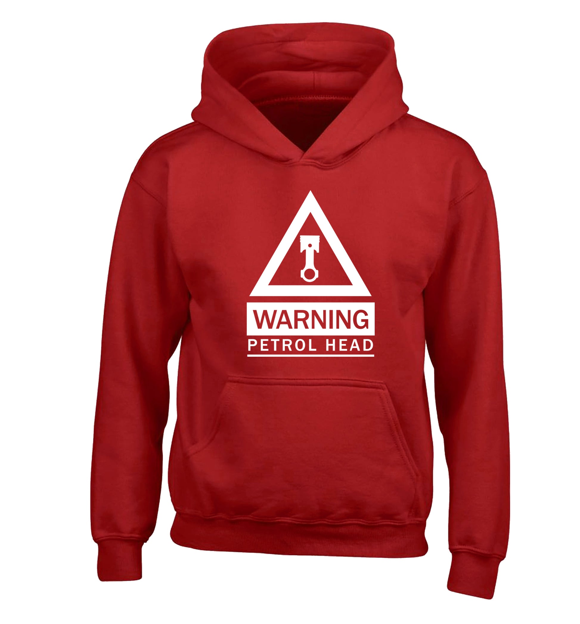 Warning petrol head children's red hoodie 12-13 Years