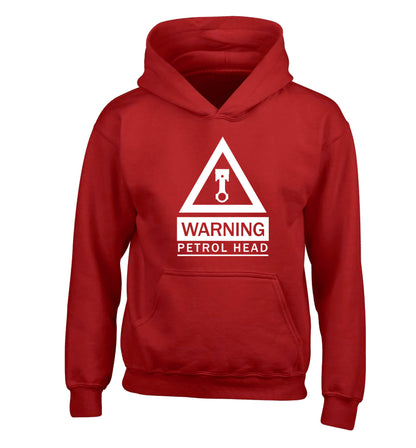 Warning petrol head children's red hoodie 12-13 Years