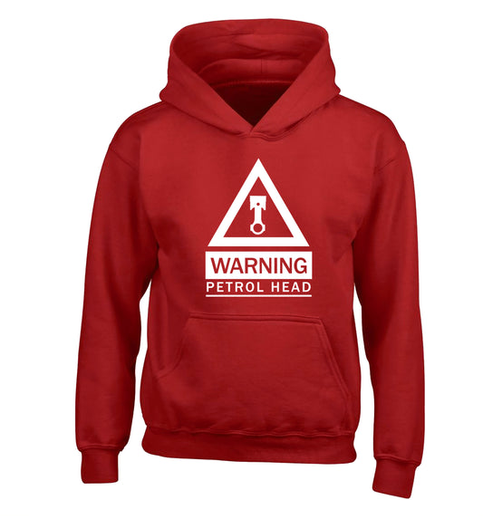 Warning petrol head children's red hoodie 12-13 Years