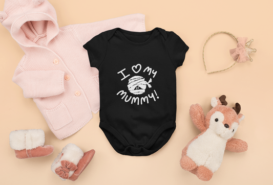 i love my mummy black baby vest halloween