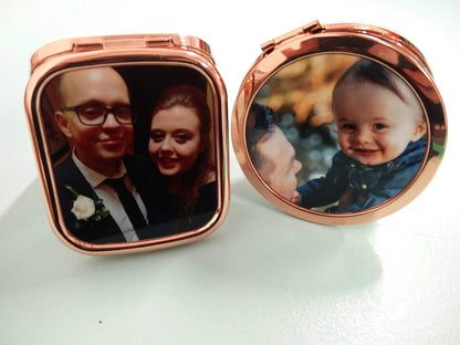 Personalised rose gold pocket mirrors | Flox Creative