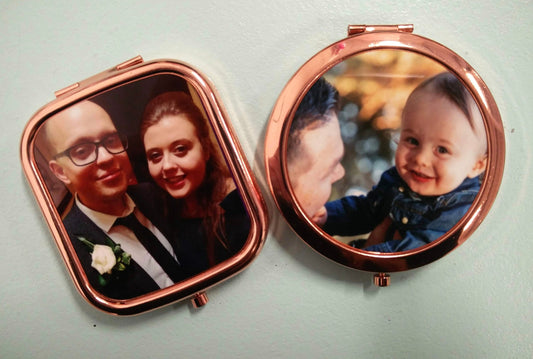 Personalised rose gold pocket mirrors | Custom order any text colour and font | Flox Creative
