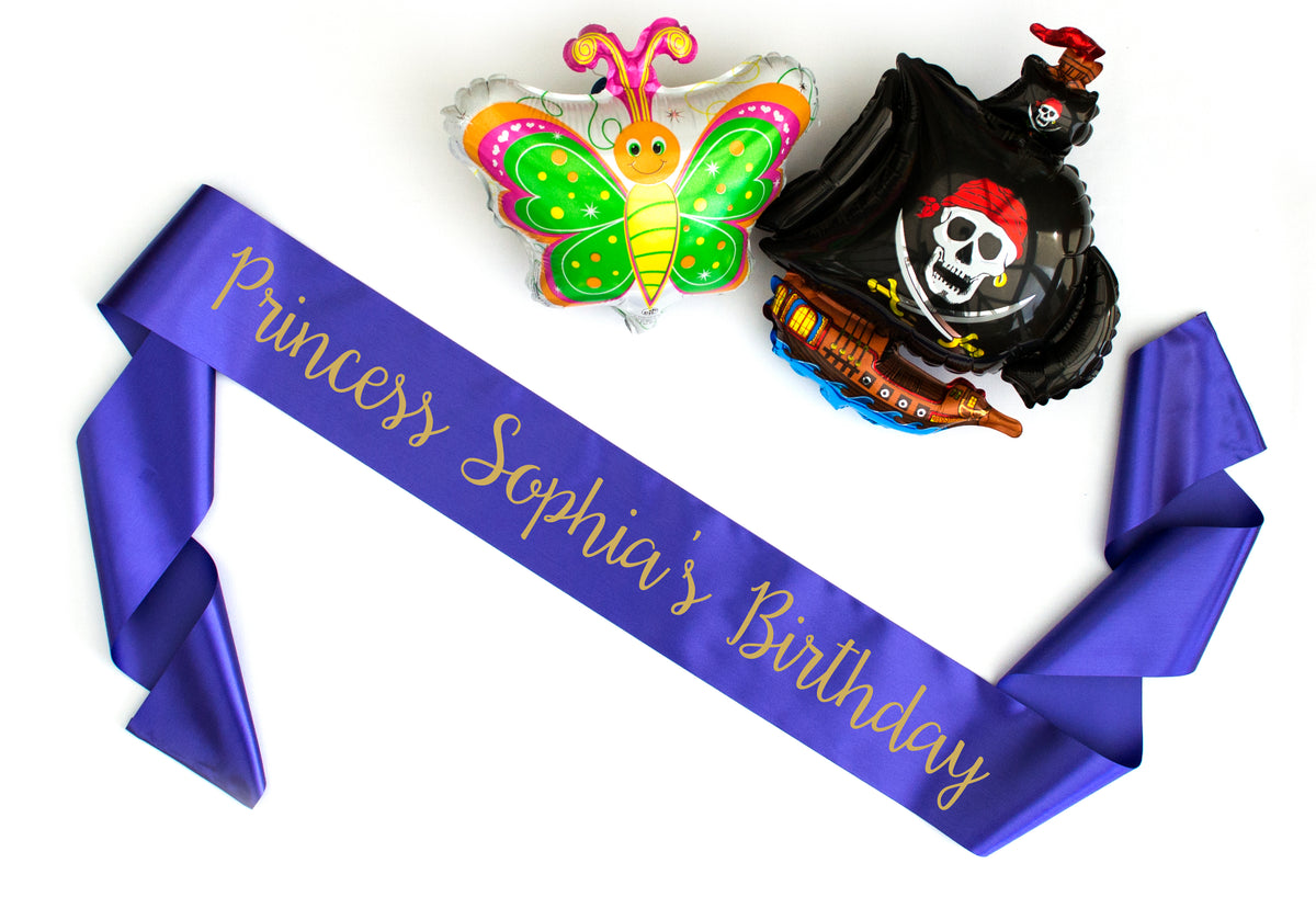 Princess numbered birthday purple sash metallic gold text
