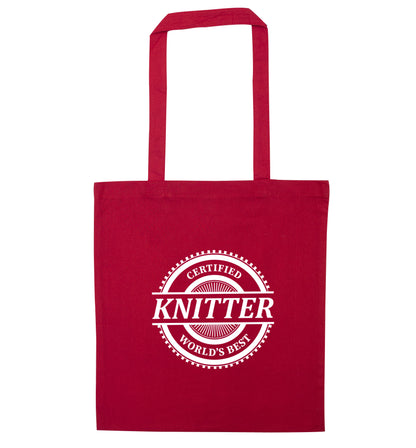 Worlds best knitter red tote bag